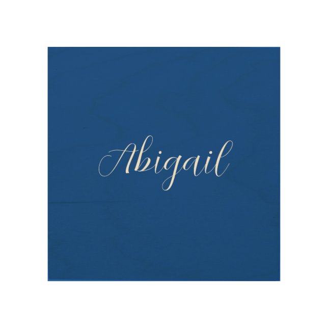 Calligraphy Elegant Blue White Plain Simple Name Wood Wall Art (Front)