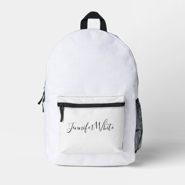 Calligraphy Elegant Bold Retro Black & White Name Printed Backpack (Front)