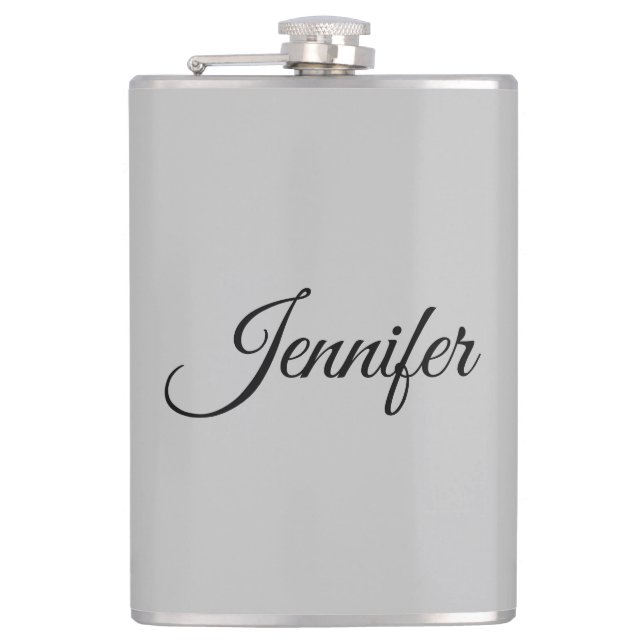 Calligraphy Elegant Bold Retro Gray Flask (Front)