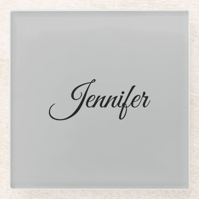 Calligraphy Elegant Bold Retro Gray Glass Coaster (Front)