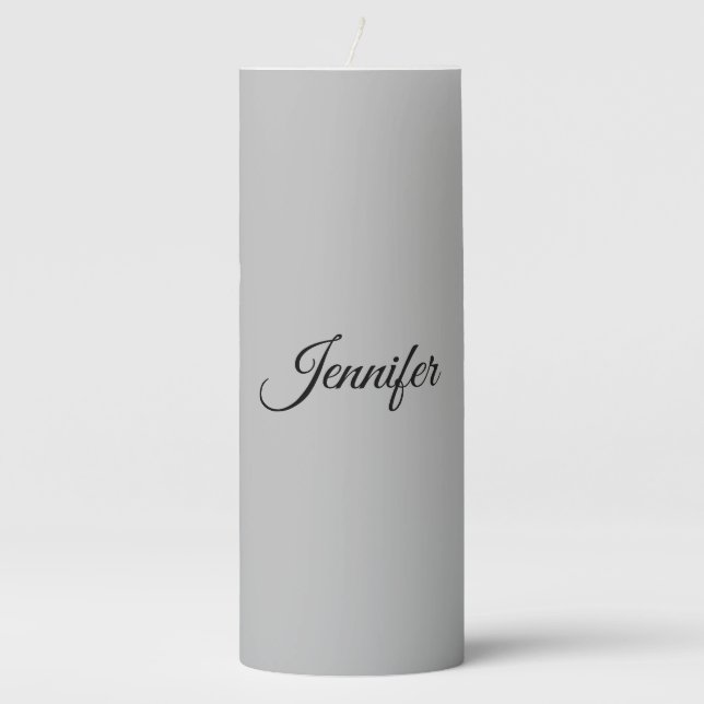 Calligraphy Elegant Bold Retro Gray Pillar Candle (Front)