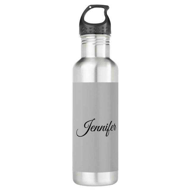 Calligraphy Elegant Bold Retro Gray Stainless Steel Water Bottle (Front)