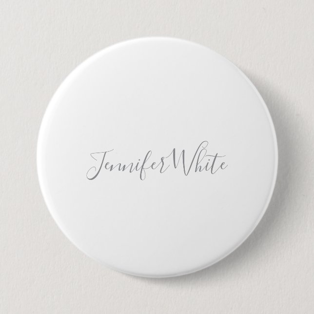 Calligraphy Elegant Bold Retro Gray White Name Button (Front)