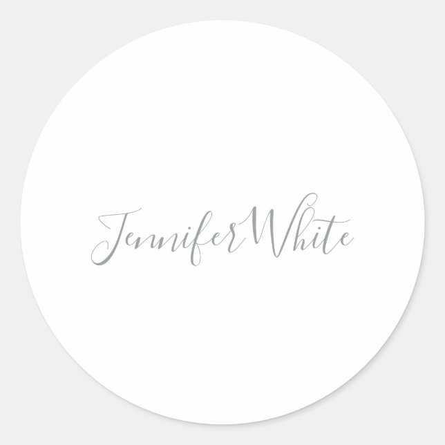 Calligraphy Elegant Bold Retro Gray White Name Classic Round Sticker (Front)