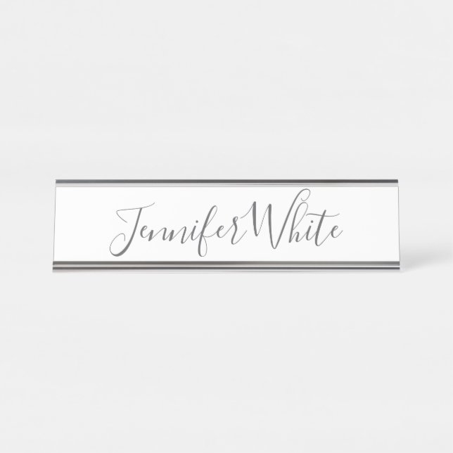 Calligraphy Elegant Bold Retro Gray White Name Desk Name Plate (Front)