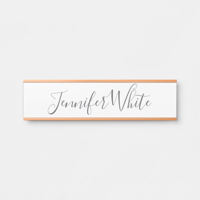 Calligraphy Elegant Bold Retro Gray White Name Door Sign (Front)
