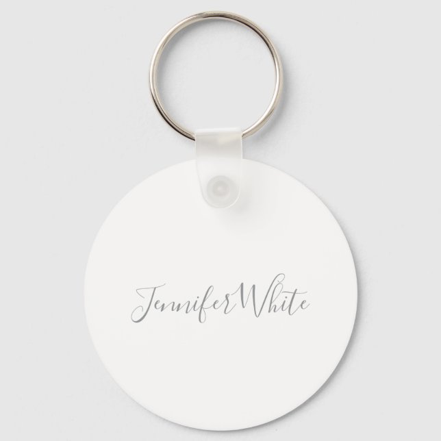 Calligraphy Elegant Bold Retro Gray White Name Keychain (Front)