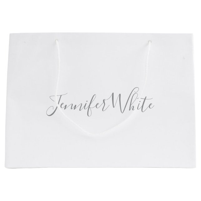 Calligraphy Elegant Bold Retro Gray White Name Large Gift Bag (Front)
