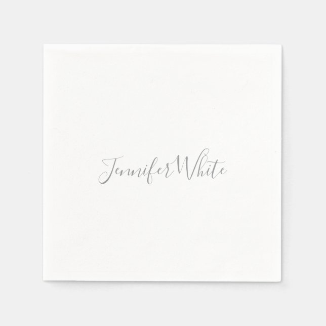 Calligraphy Elegant Bold Retro Gray White Name Napkins (Front)