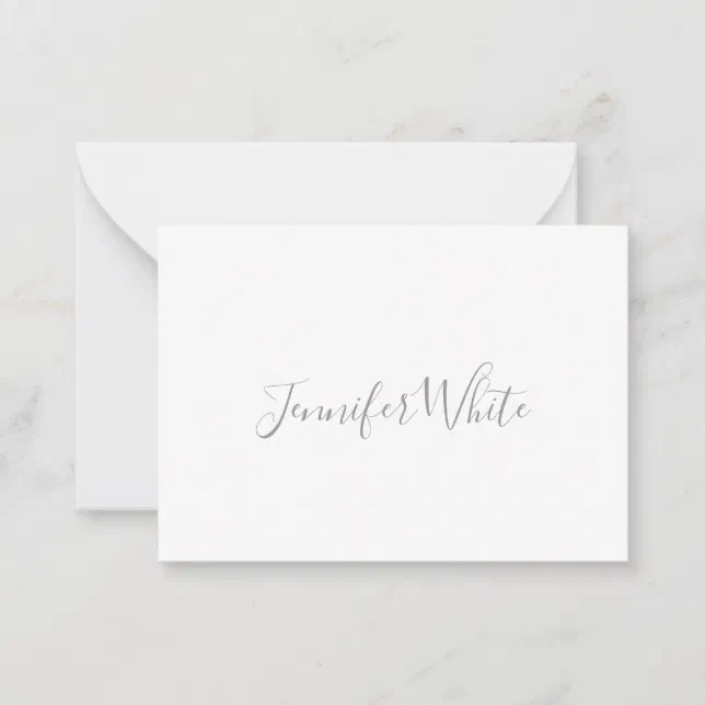 Calligraphy Elegant Bold Retro Gray White Name Note Card | Zazzle