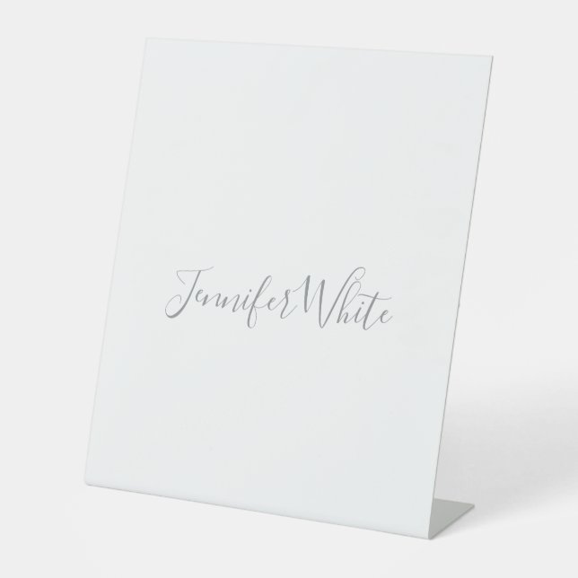 Calligraphy Elegant Bold Retro Gray White Name Pedestal Sign (Front)