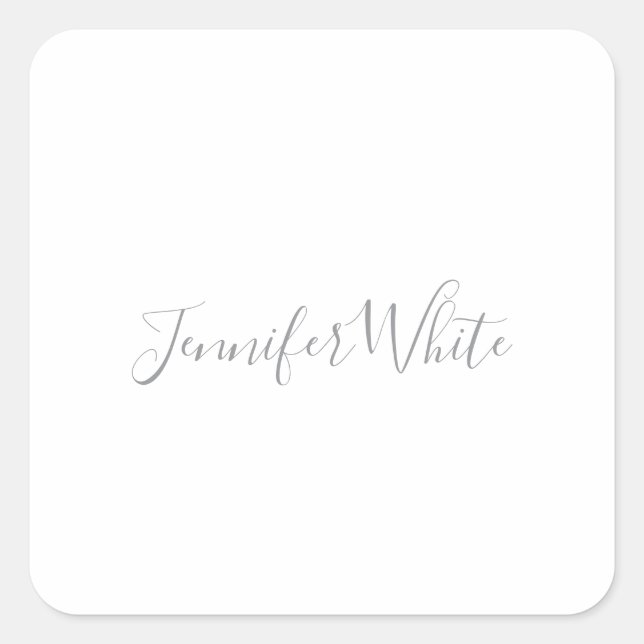 Calligraphy Elegant Bold Retro Gray White Name Square Sticker (Front)
