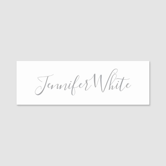 Calligraphy Elegant Bold Retro Gray White Name Tag (Front)