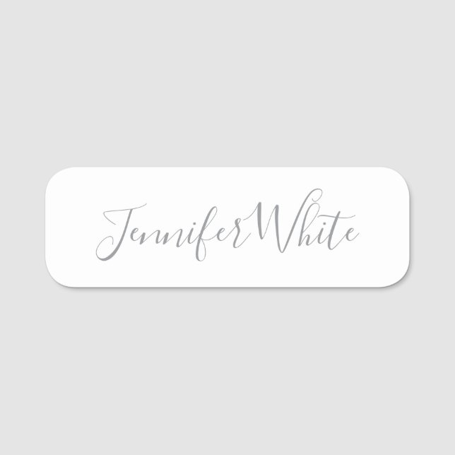 Calligraphy Elegant Bold Retro Gray White Name Tag (Front)