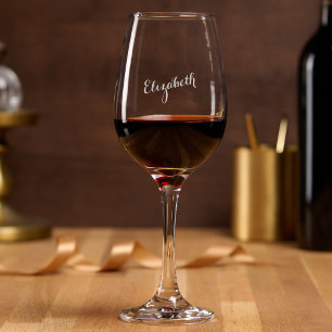 Calligraphy Elegant Chic Script Monogrammed Etched Wine Glass