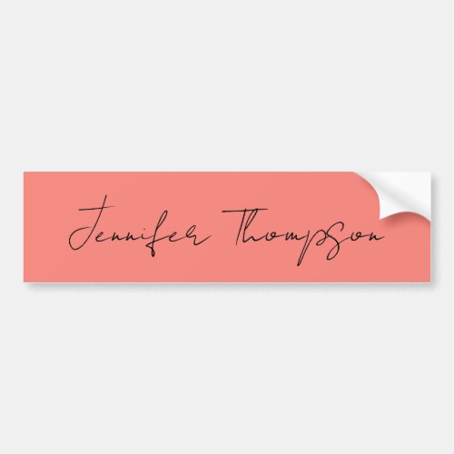 Calligraphy Elegant Coral Pink Plain Simple Name Bumper Sticker