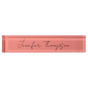 Calligraphy Elegant Coral Pink Plain Simple Name Desk Name Plate
