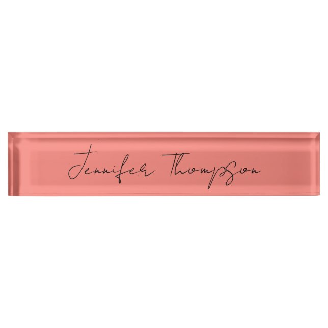 Calligraphy Elegant Coral Pink Plain Simple Name Desk Name Plate (Front)