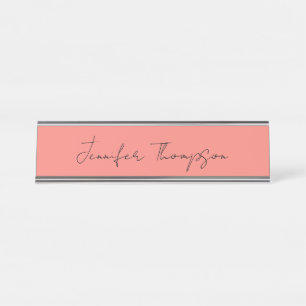 Calligraphy Elegant Coral Pink Plain Simple Name Desk Name Plate