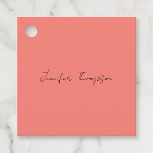 Calligraphy Elegant Coral Pink Plain Simple Name Favor Tags