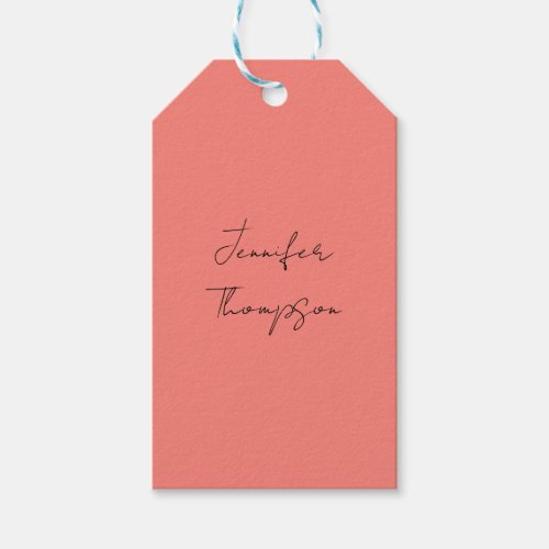 Calligraphy Elegant Coral Pink Plain Simple Name Gift Tags