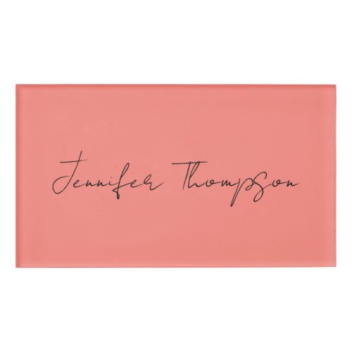 Calligraphy Elegant Coral Pink Plain Simple Name Name Tag