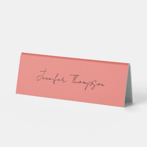 Calligraphy Elegant Coral Pink Plain Simple Name Table Tent Sign