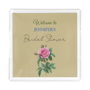 Calligraphy Elegant Floral Welcome Bridal Shower Acrylic Tray
