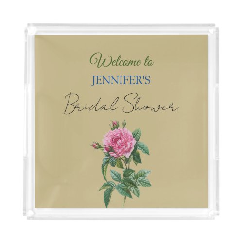 Calligraphy Elegant Floral Welcome Bridal Shower Acrylic Tray