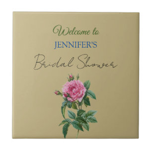 Calligraphy Elegant Floral Welcome Bridal Shower Ceramic Tile