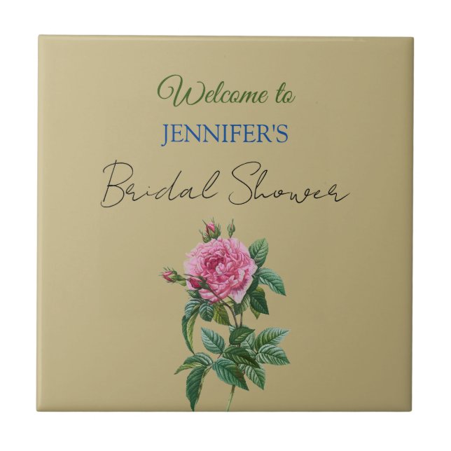 Calligraphy Elegant Floral Welcome Bridal Shower Ceramic Tile (Front)