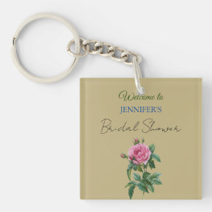 Calligraphy Elegant Floral Welcome Bridal Shower Keychain