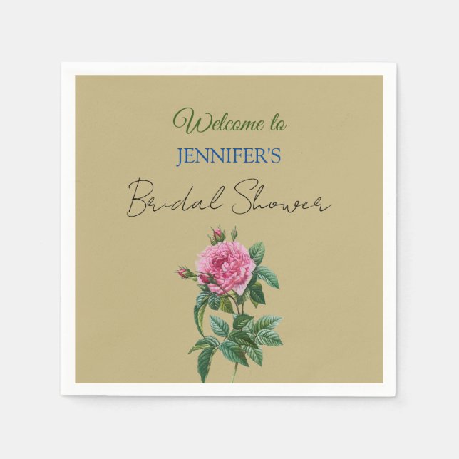 Calligraphy Elegant Floral Welcome Bridal Shower Napkins (Front)
