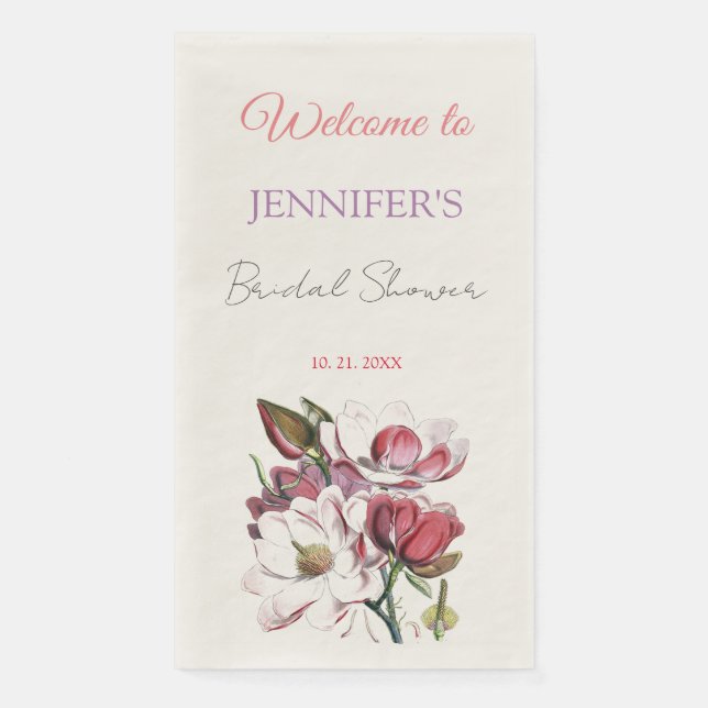 Calligraphy Elegant Floral Welcome Bridal Shower Paper Guest Towels (Front)
