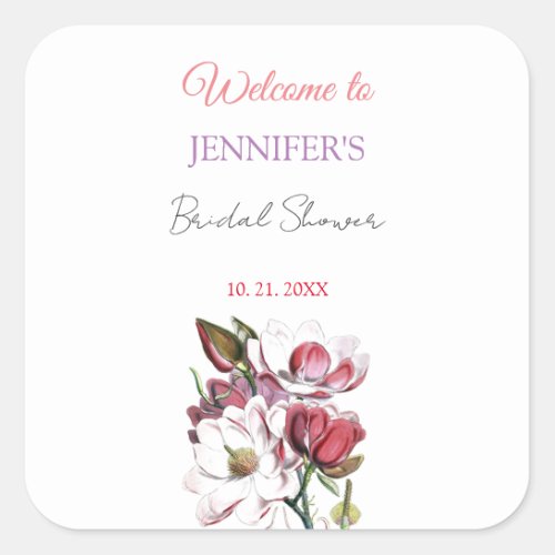 Calligraphy Elegant Floral Welcome Bridal Shower Square Sticker