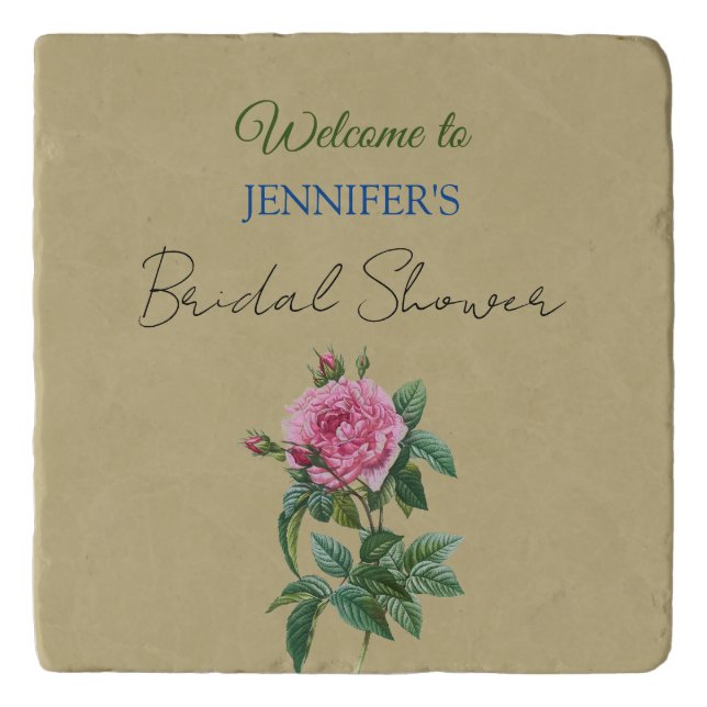 Calligraphy Elegant Floral Welcome Bridal Shower Trivet (Front)
