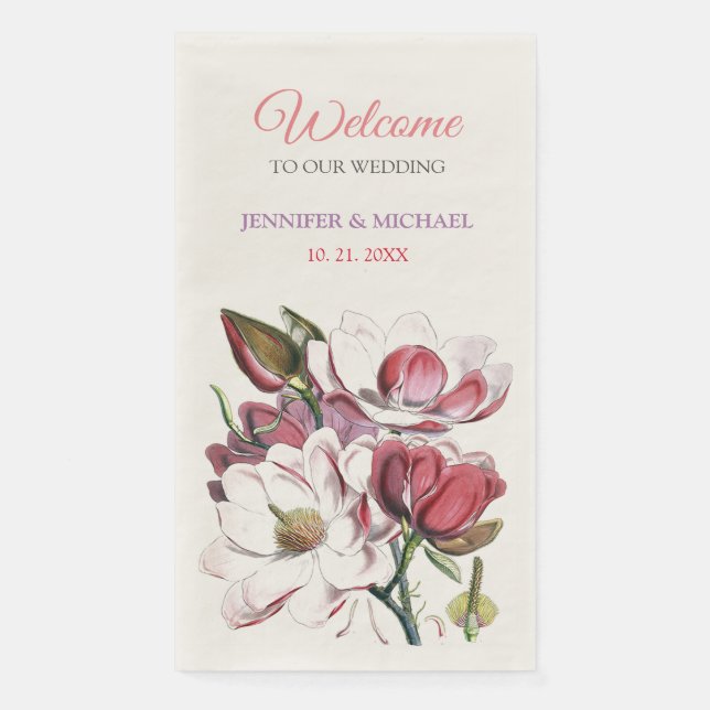 Calligraphy Elegant Floral Welcome Wedding Paper Guest Towels (Front)