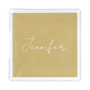 Calligraphy Elegant Gold Color Plain Simple Name Acrylic Tray