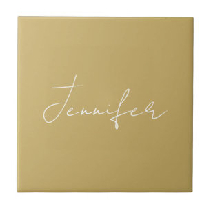 Calligraphy Elegant Gold Color Plain Simple Name Ceramic Tile