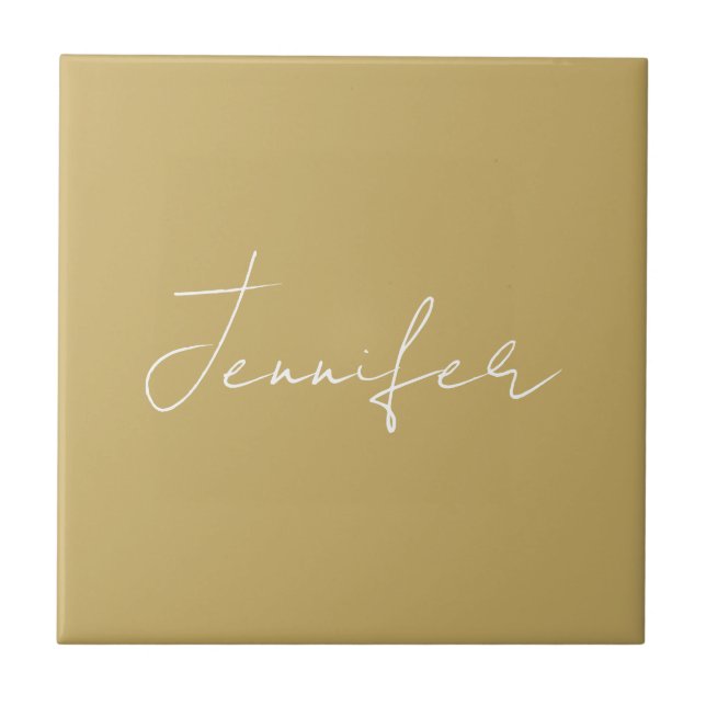 Calligraphy Elegant Gold Color Plain Simple Name Ceramic Tile (Front)