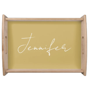 Calligraphy Elegant Gold Color Plain Simple Name Serving Tray