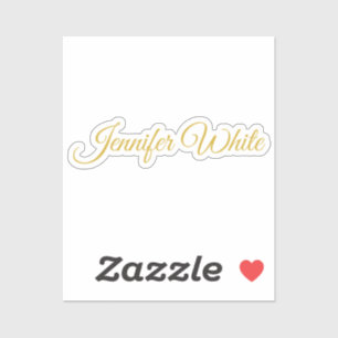 Calligraphy Elegant Gold & White Bold Retro Name Sticker