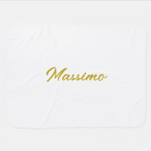 Calligraphy Elegant Gold White Plain Simple Name Baby Blanket