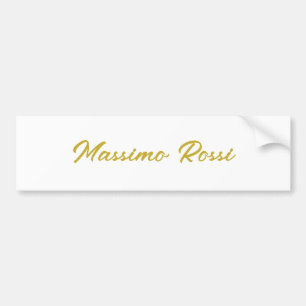 Calligraphy Elegant Gold White Plain Simple Name Bumper Sticker