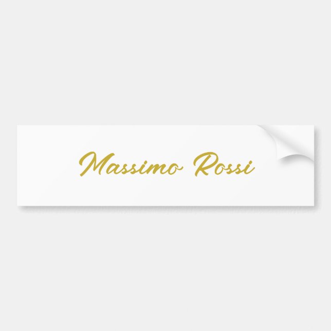 Calligraphy Elegant Gold White Plain Simple Name Bumper Sticker (Front)