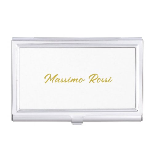 Calligraphy Elegant Gold White Plain Simple Name Business Card Case