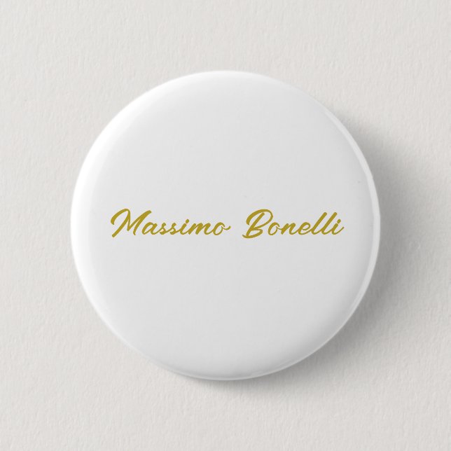 Calligraphy Elegant Gold White Plain Simple Name Button (Front)