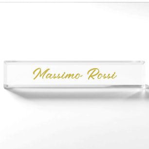 Calligraphy Elegant Gold White Plain Simple Name Desk Name Plate