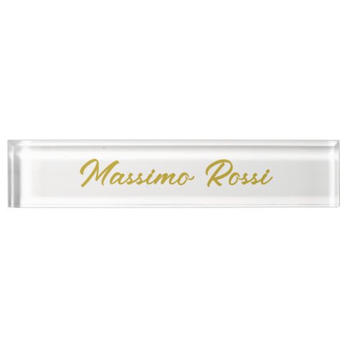 Calligraphy Elegant Gold White Plain Simple Name Desk Name Plate