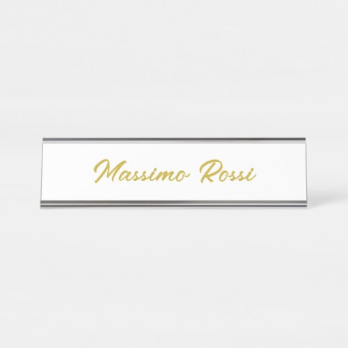 Calligraphy Elegant Gold White Plain Simple Name Desk Name Plate